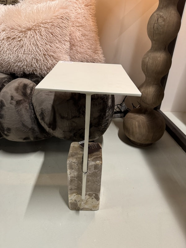 Beistelltisch weiß-beige Marmor, Beistelltisch beige Metall-Marmor, Höhe 54 cm