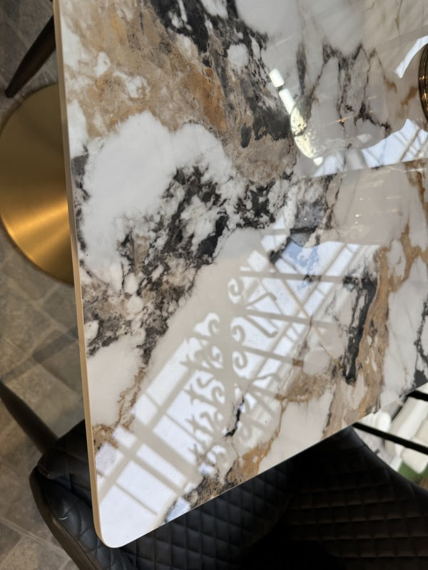 Bistrotisch Gold-Keramik, Bistrotisch Keramik-Marmoroptik, Maße 70x70 cm