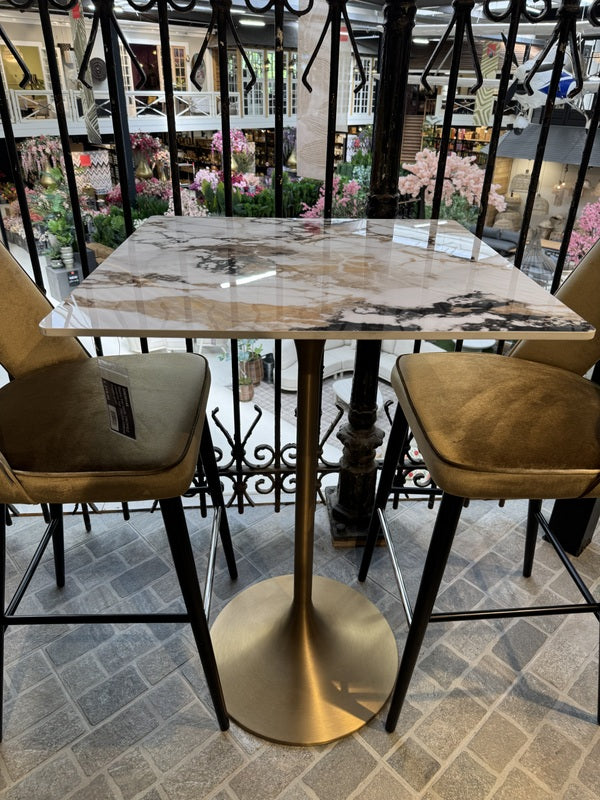 Bartisch Gold-Keramik, Bartisch Keramik-Marmoroptik, Maße 70x70 cm