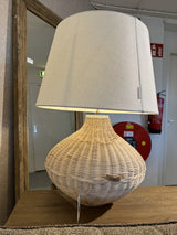 Tischlampe Rattan weiß, Tischleuchte mit Lampenschirm, Höhe 75 cm