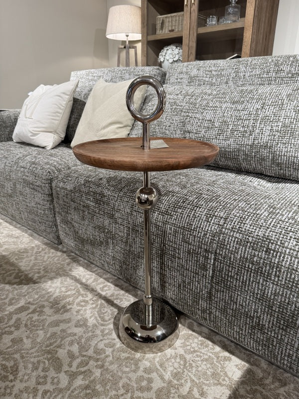 Beistelltisch rund Silber-Holz, Beistelltisch Holz, Durchmesser 45 cm