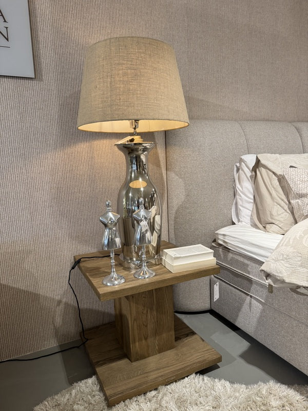 Tischlampe Silber Landhaus,  Tischleuchte Silber mit Lampenschirm, Höhe 120 cm