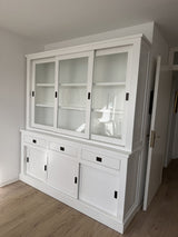 Vitrine weiß Landhaus, Vitrinenschrank weiß, Geschirrschrank weiß, Wohnzimmerschrank weiß Landhausstil, Breite 200 cm