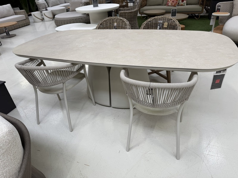 Gartentisch taupe Keramik, Gartentisch beige oval, Länge 240 cm