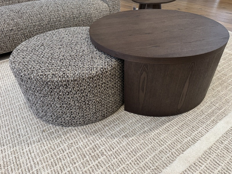 Couchtisch braun 2er Set, Couchtisch rund Holz-Textil, Durchmesser 91 cm