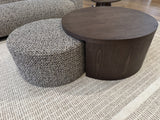 Couchtisch braun 2er Set, Couchtisch rund Holz-Textil, Durchmesser 91 cm