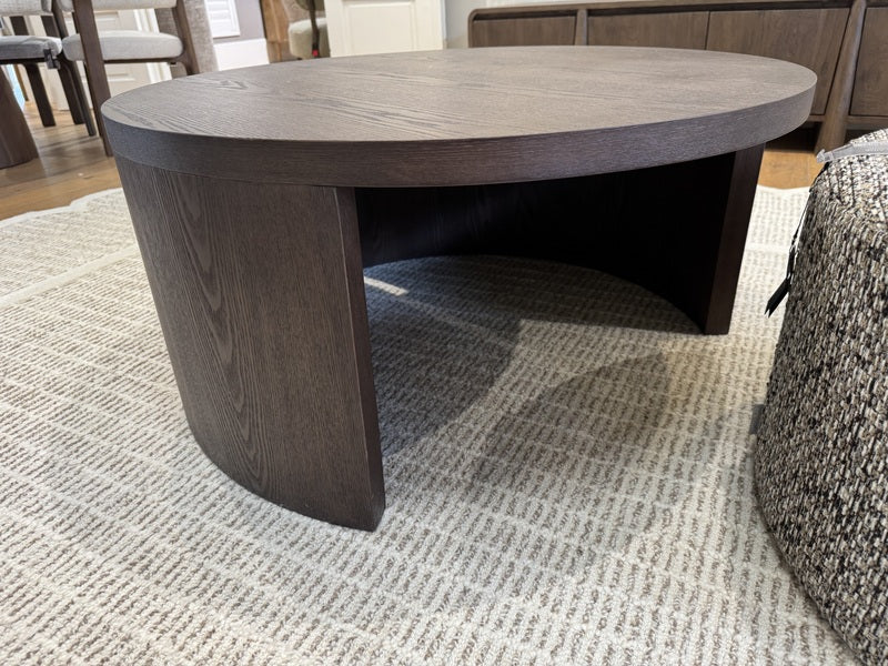 Couchtisch braun 2er Set, Couchtisch rund Holz-Textil, Durchmesser 91 cm