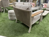 Garten-Loungeset weiß-beige, 4er Set Gartentisch beige mit Gartensofa beige, Gartensessel beige