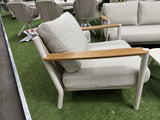 Garten-Loungeset weiß-beige, 4er Set Gartentisch beige mit Gartensofa beige, Gartensessel beige