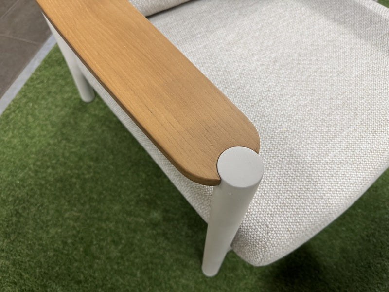 Garten-Loungeset weiß-beige, 4er Set Gartentisch beige mit Gartensofa beige, Gartensessel beige