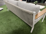 Garten-Loungeset weiß-beige, 4er Set Gartentisch beige mit Gartensofa beige, Gartensessel beige