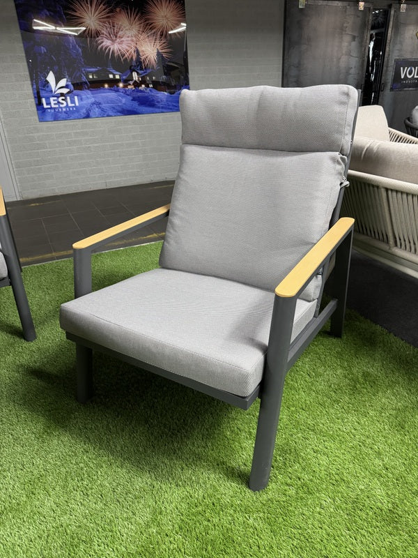 Garten-Loungeset, 5er Set Gartentisch grau-anthrazit mit Gartensofa, Gartensessel und Sitzbank