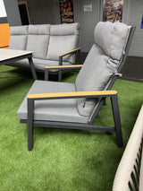 Garten-Loungeset, 5er Set Gartentisch grau-anthrazit mit Gartensofa, Gartensessel und Sitzbank