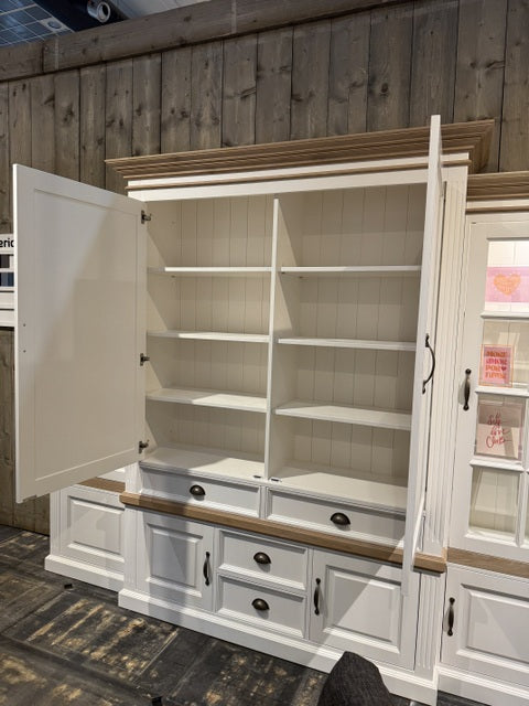 Vitrine weiß mit LED Beleuchtung, Geschirrschrank weiß, Landhaus, Wohnzimmerschrank mit Beleuchtung weiß Landhaus, Breite 260 cm