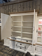 Vitrine weiß mit LED Beleuchtung, Geschirrschrank weiß, Landhaus, Wohnzimmerschrank mit Beleuchtung weiß Landhaus, Breite 260 cm