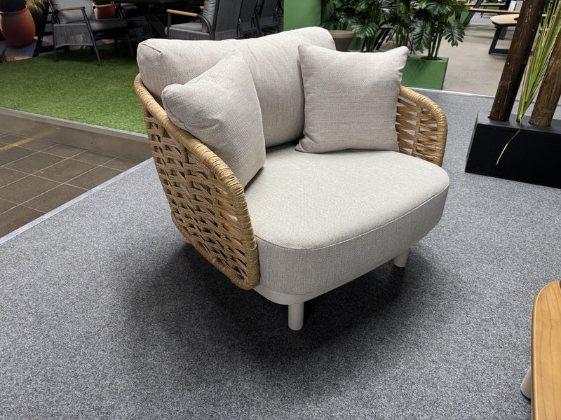 Garten-Loungeset beige-braun, 4er Set Gartentisch Teakholz mit Gartensofa beige, Gartensessel beige