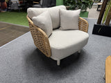 Garten-Loungeset beige-braun, 4er Set Gartentisch Teakholz mit Gartensofa beige, Gartensessel beige