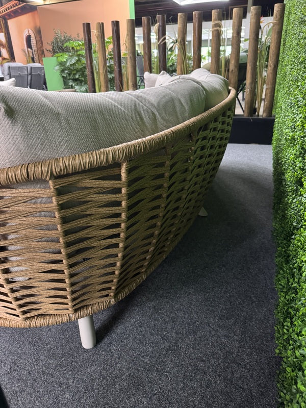 Garten-Loungeset beige-braun, 4er Set Gartentisch Teakholz mit Gartensofa beige, Gartensessel beige