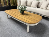 Garten-Loungeset beige-braun, 4er Set Gartentisch Teakholz mit Gartensofa beige, Gartensessel beige