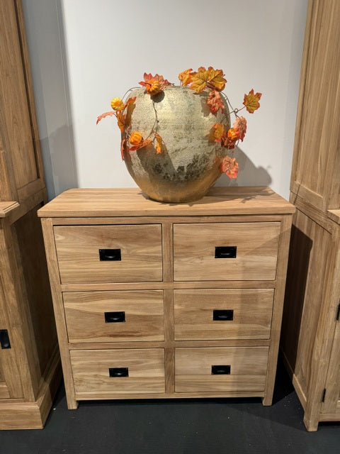 Kommode Holz Teak, Schrank mit Schubladen Massivholz Teak,  Breite 90 cm