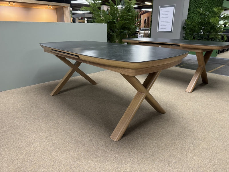 Gartentisch ausziehbar grau-Naturholz-Optik, ausziehbarer Gartentisch, Länge 160-200 cm