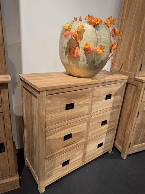 Kommode Holz Teak, Schrank mit Schubladen Massivholz Teak,  Breite 90 cm