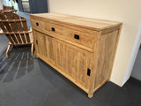 Sideboard Holz Teak mit Schiebetüren, Anrichte mit Schubladen Massivholz Teak, Breite 150 cm
