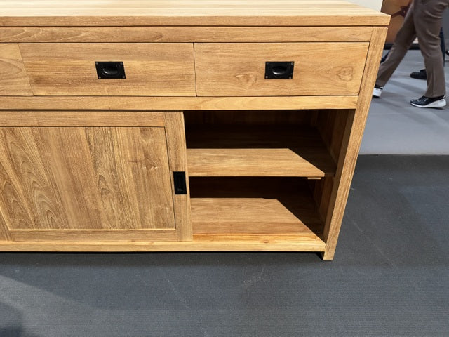 Sideboard Holz Teak mit Schiebetüren, Anrichte mit Schubladen Massivholz Teak, Breite 150 cm