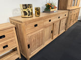 Sideboard Holz Teak mit Schiebetüren, Anrichte mit Schubladen Massivholz Teak, Breite 200 cm