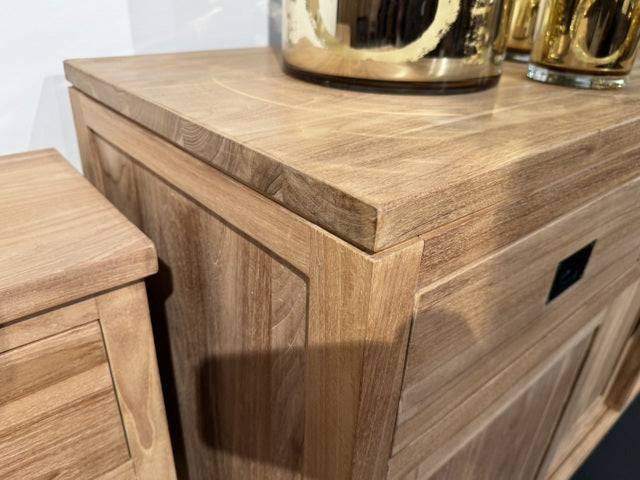 Sideboard Holz Teak mit Schiebetüren, Anrichte mit Schubladen Massivholz Teak, Breite 200 cm