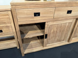 Sideboard Holz Teak mit Schiebetüren, Anrichte mit Schubladen Massivholz Teak, Breite 200 cm