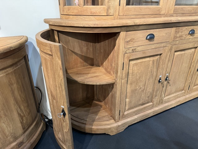 Vitrine Holz Teak, Geschirrschrank mit Schubladen Massivholz Teak, Breite 248 cm