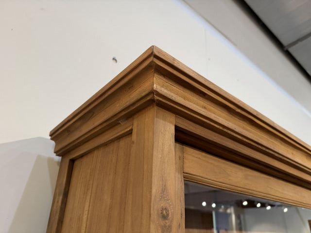 Vitrine mit Schiebetüren Holz Teak, Geschirrschrank mit Schubladen Massivholz Teak, Breite 248 cm
