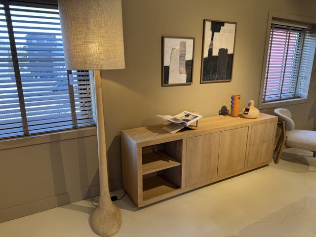 Sideboard modern Farbe Naturholz, Schrank  Naturholz mit zwei Türen und zwei Schubladen, Anrichte Naturholz, Breite 200 cm