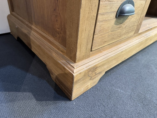 TV Schrank Holz Teak, Fernsehschrank mit Schubladen Massivholz Teak,  Breite 175 cm