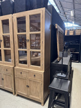 Vitrine Naturholz, Geschirrschrank Altholz, Vitrinenschrank Altholz, Breite 80 cm