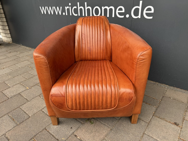 Sessel cognac Echtleder, Leder-Sessel Industriedesign cognac