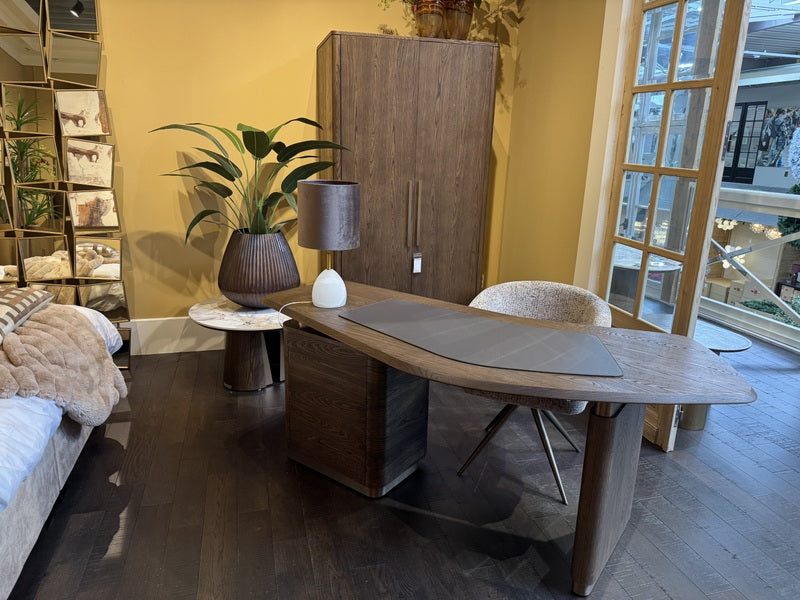 Schreibtisch braun Eiche furniert, Schreibtisch halbrund, Länge 189 cm