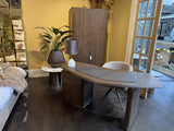 Schreibtisch braun Eiche furniert, Schreibtisch halbrund, Länge 189 cm