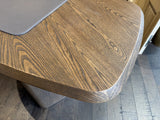 Schreibtisch braun Eiche furniert, Schreibtisch halbrund, Länge 189 cm