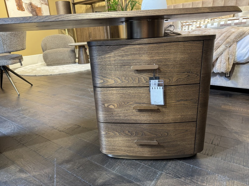 Schreibtisch braun Eiche furniert, Schreibtisch halbrund, Länge 189 cm