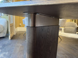 Schreibtisch braun Eiche furniert, Schreibtisch halbrund, Länge 189 cm