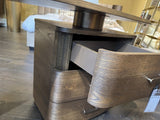 Schreibtisch braun Eiche furniert, Schreibtisch halbrund, Länge 189 cm