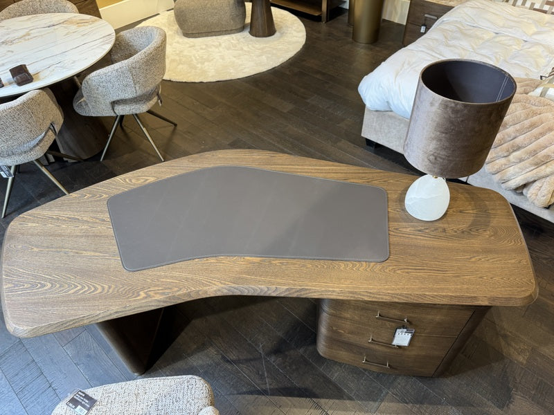 Schreibtisch braun Eiche furniert, Schreibtisch halbrund, Länge 189 cm