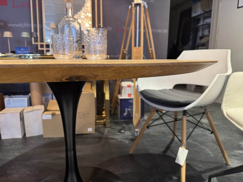 Round oak table top, round dining table black-oak-natural, diameter 120 cm