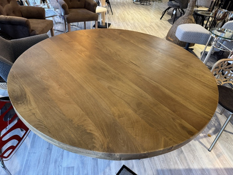 Esstisch rund Holz Metall, Tisch rund Massivholz Tischplatte, Durchmesser 100 cm