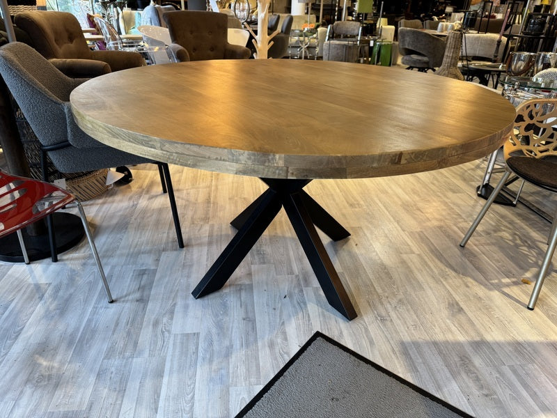 Esstisch rund Holz Metall, Tisch rund Massivholz Tischplatte, Durchmesser 100 cm