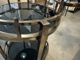 Servierwagen Glas schwarz, Serviertisch rund, Trolley Bronze rund