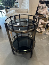 Servierwagen Glas schwarz, Serviertisch rund, Trolley Bronze rund