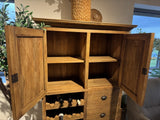 Weinschrank Holz Teak, Barschrank Holz massiv, Weinregal Teak, Breite 100 cm